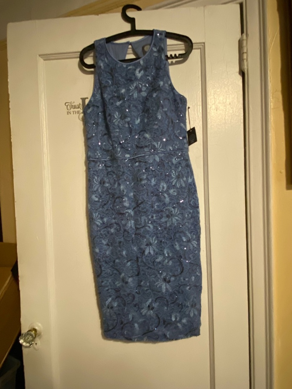 Vince Camuto Denim Blue Floral Lace Midi Dress
